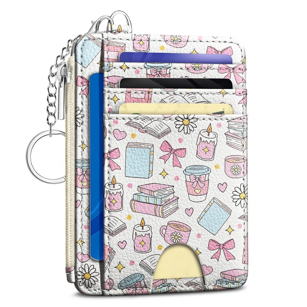 2445 Cute Book Coffee Bow Credit Card Holder Small Wallet , Slim RFID